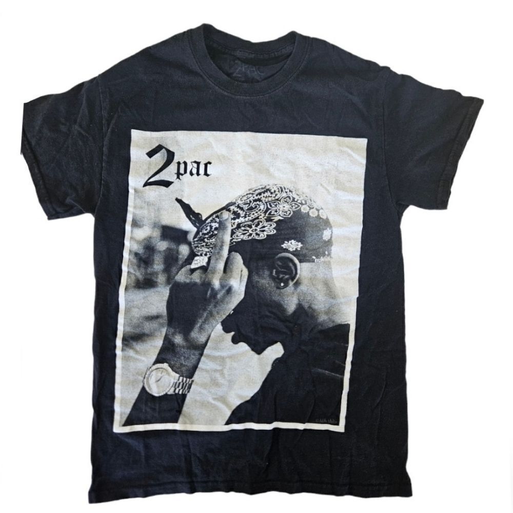 Official 2Pac Iconic Licensed Mike Miller Photo Middle Finger Bandana T-Shirt S
